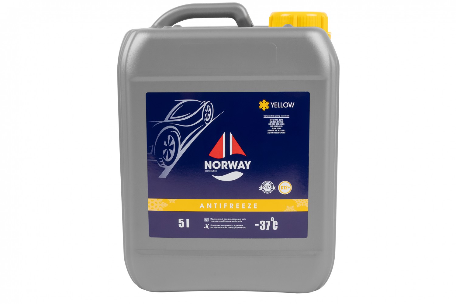 АВТОРІДИНА ОХОЛОДЖУЮЧА «АНТИФРИЗ NORWAY G 12+ - 37°С» (ЖОВТИЙ) 5Л.